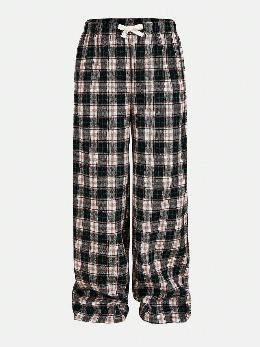 SHEIN Girls Big Tween Girl Plaid Front Tie Pants, Casual Everyday Wear