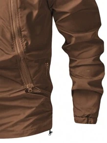 Manfinity Homme Men's Solid Color Hooded Zipper Pleated Casual Long Sleeve Jacket