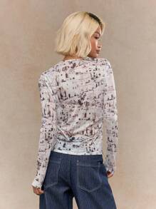 MISSGUIDED Printed Mesh Long Sleeved Top