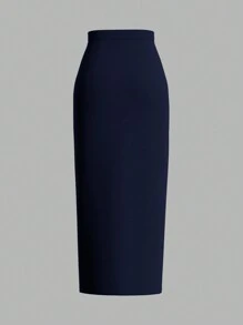Firerie 女士高腰长款纯色优雅办公室裙子 - 藏蓝色 - 查看 3