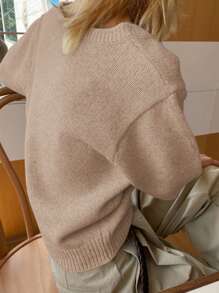 DAZY 女士商务休闲V领毛衣，适合通勤、返校服、教师装秋季 - 杏色 - 查看 5