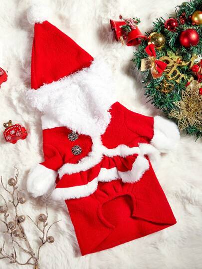 PETSIN 1 set mysig termofodrad jultomte dekor julklänning outfit för små husdjur, lämplig för inomhus och utomhusbruk, julklapp