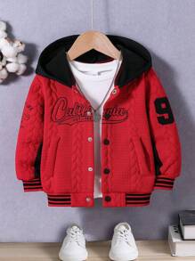 SHEIN 1pc Young Boy Letter Embroidered Baseball Jacket - Red - View 1