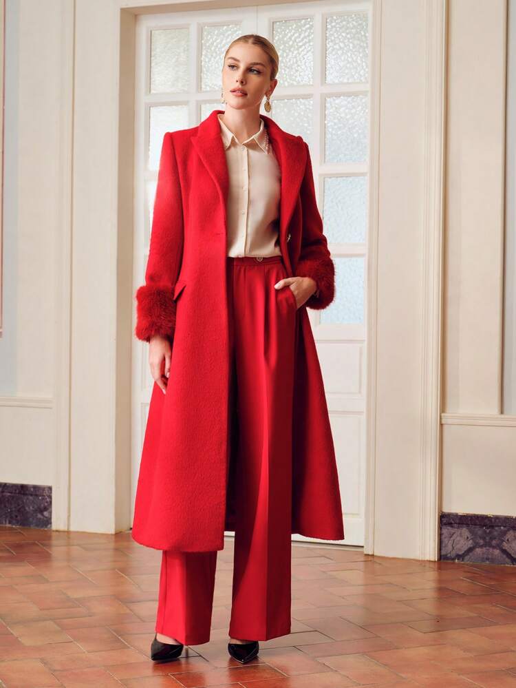 ZEYLAH SOLID SEAM FRONT SLANT POCKET WIDE LEG SUIT PANTS