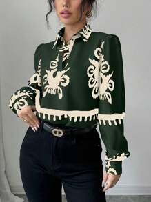 SHEIN Clasi Women's Floral Print Long Sleeve Casual Commuter Blouse For Autumn