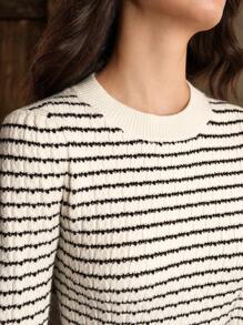 Anewsta Damen Rundhals gestreifter strukturierter gestrickter Pullover für Herbst und Winter - Schwarz und Weiss - Übersicht 5