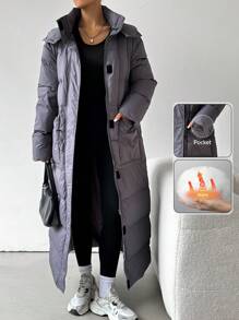 SHEIN EZwear 女士冬季长袖休闲连帽长夹克 - 灰色 - 查看 1