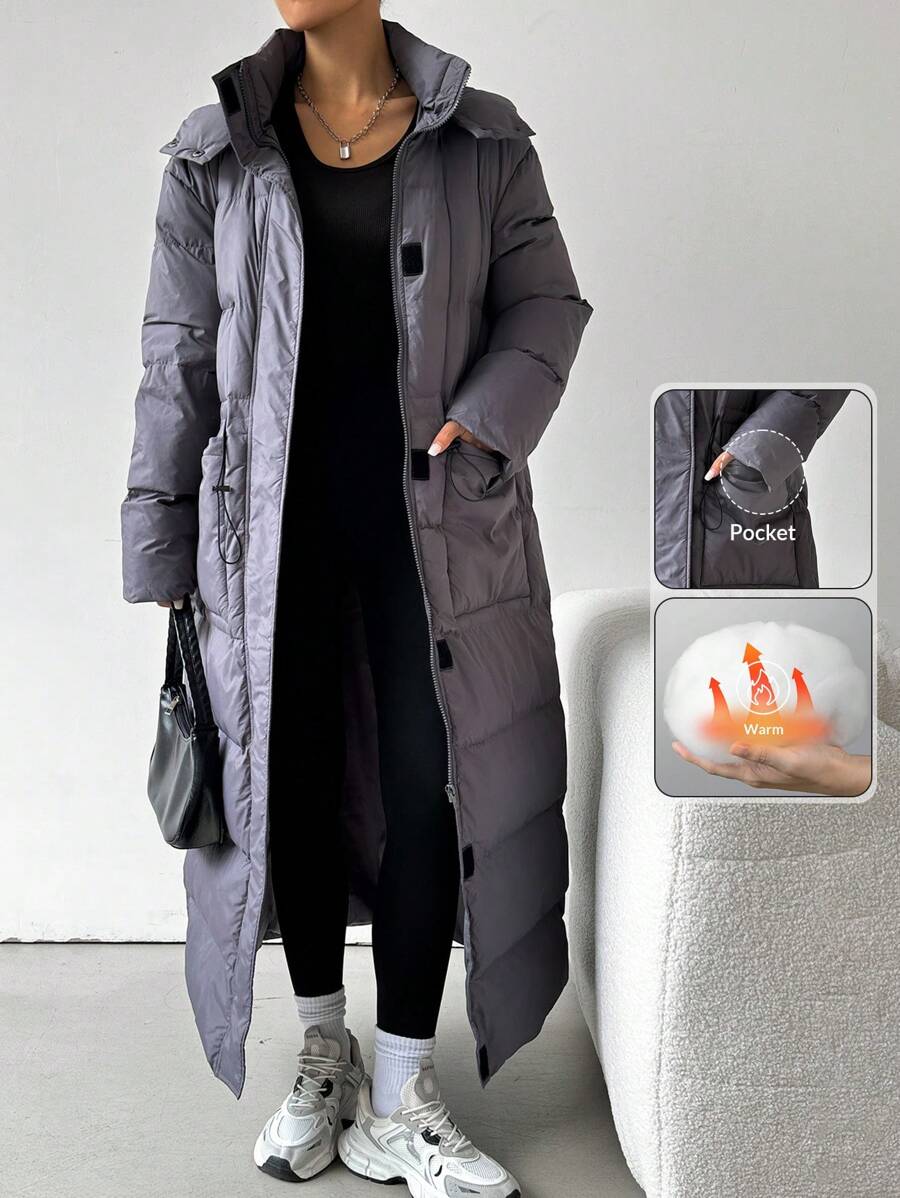 SHEIN EZwear 女士冬季长袖休闲连帽长夹克 - 灰色 - 查看 1