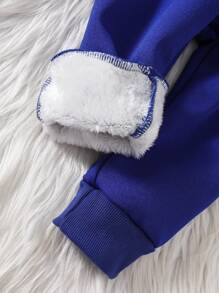 Baby Girl Solid Color Fleece Pants With Bow Decor, Casual Autumn/Winter - Royal Blue - View 4