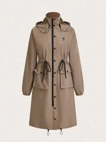 In My Nature Women Casual Front Zip Long Sleeve Hoodie With Pocket, Daily Wear - Khaki - View 1