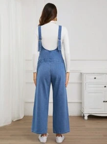 SHEIN Maternity Non-Stretch Casual Straight Leg Denim Bib Overalls