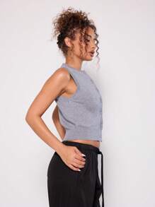 MUSERA Button Up Sleeveless Knit Top - Grey - View 2
