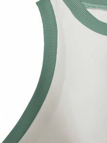 2 Peças Conjunto de Camiseta Regata Bicolor e Mini Saia Feminino, Design Único, Estilo Minimalista, Adequado para Passeios Casuais