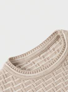 EURMUSE Men Cable Knit Crew Neck Regular Sweater - Beige - View 4