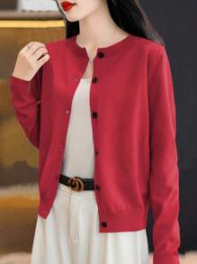 EMERY ROSE Damen lässige einfarbige Knopf-Strickjacke für Herbst/Winter als Neujahrsbekleidung