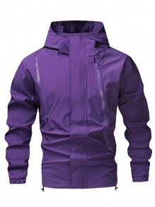 Manfinity Homme Men Zip Up Hooded Jacket For Dailywear. Going Out Hooded Zipper Jacket Athletic Long Sleeve Jogger Light Purple Jacket, For Friends, Husband, Boyfriend Gifts - Purple - View 7