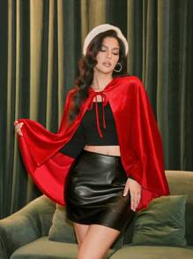Zolique Christmas Velvet Hooded Cape Jacket Fall Winter Cloth For Women - Red - View 3