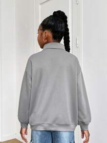SHEIN Sudadera de manga larga cómoda con cuello de tripulación y estampado de letras suelta casual para niñas preadolescentes