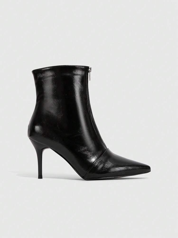 CUCCOO SZL Women's Pointed Toe Thin High Heel Black Ankle Boots And Mid-Calf Boots, Suitable For Party, Motorcycle, Street And Unisex Styles