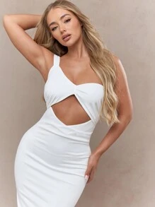 MISSGUIDED Asymmetric Knot Detail Bust Cut Out One Shoulder Maxi Dress - White - View 3