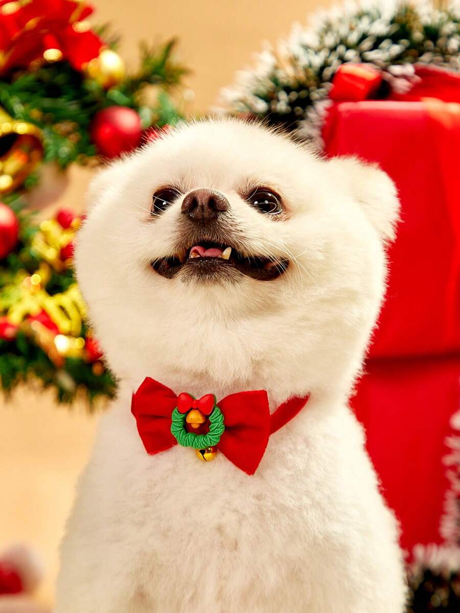 PETSIN 1pc Christmas Pet Velvet Bow Tie Necklace Charm For Small Dogs & Cats, Christmas Gift