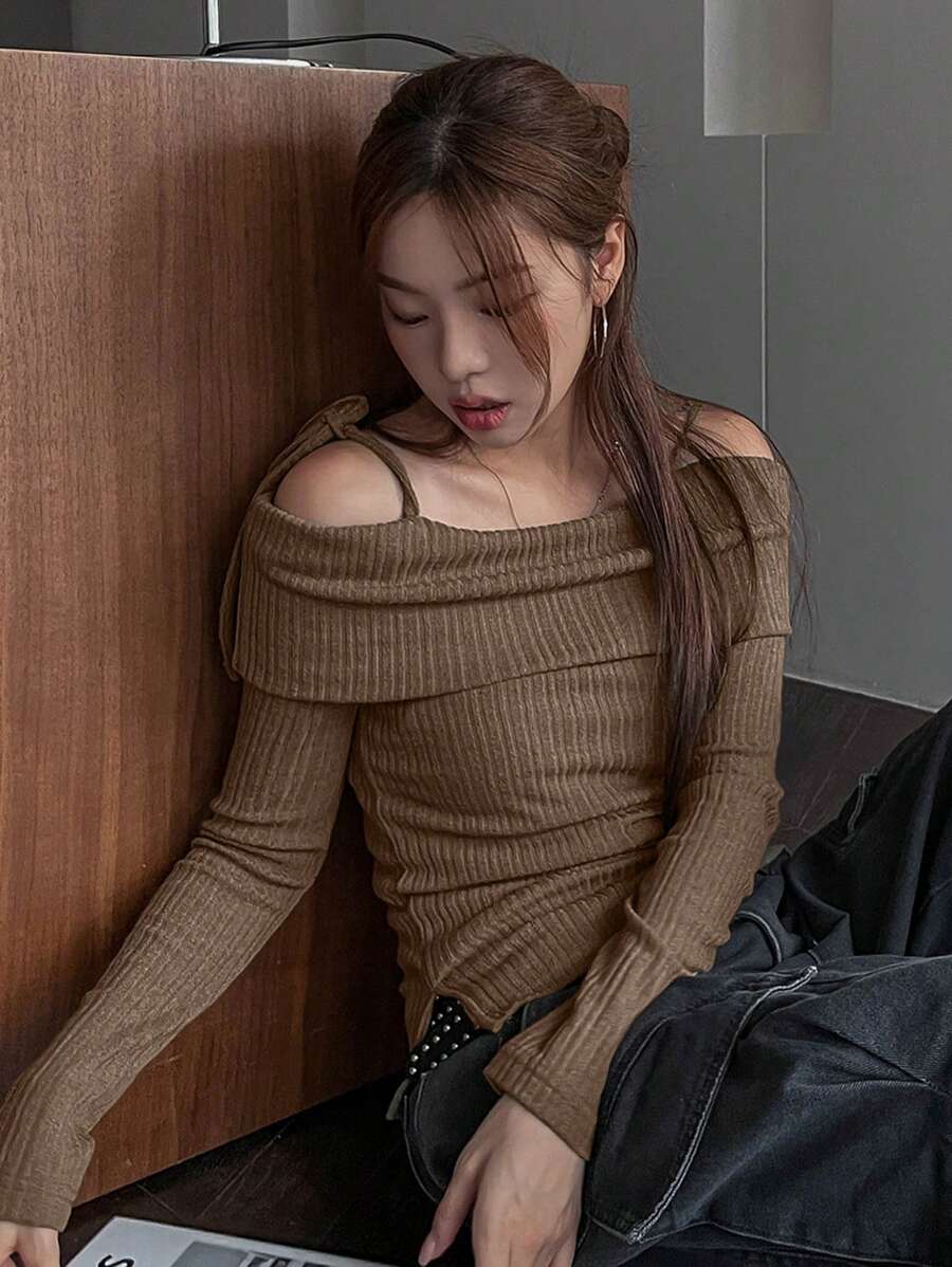 DAZY Women Plain Long Sleeve Bowknot Simple T-Shirt, Casual For Daily Wear