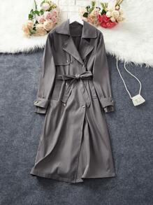SHEIN LUNE Women's Long Gray Trench Coat For Fall/Winter - Dark Grey - View 1