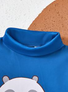 We Bare Bears X SHEIN Young Boy Cartoon White Bear & Letter Print Blue Casual Turtleneck Long Sleeve T-Shirt - Blue - View 7