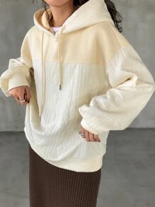 FRIFUL 女士纯色拼接长袖简约连帽休闲运动衫