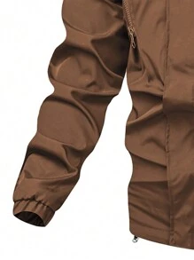 Manfinity Homme Men's Solid Color Hooded Zipper Pleated Casual Long Sleeve Jacket