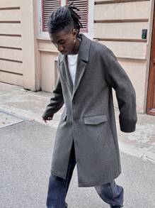 Manfinity VCAY Men's Solid Color Lapel Neck Long Sleeve Casual Loose Long Overcoat, Autumn/Winter