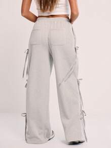 MUSERA 蝴蝶结侧系带裤 优雅夏季性感可爱休闲 - 灰色 - 查看 4