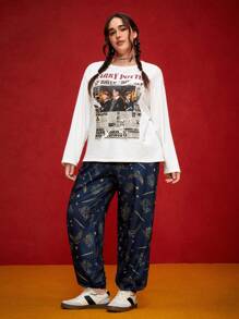 HARRY POTTER X SHEIN 大码休闲宽松时尚口袋四件套连帽运动裤，海军蓝，适合日常穿着 - 藏蓝色 - 查看 6