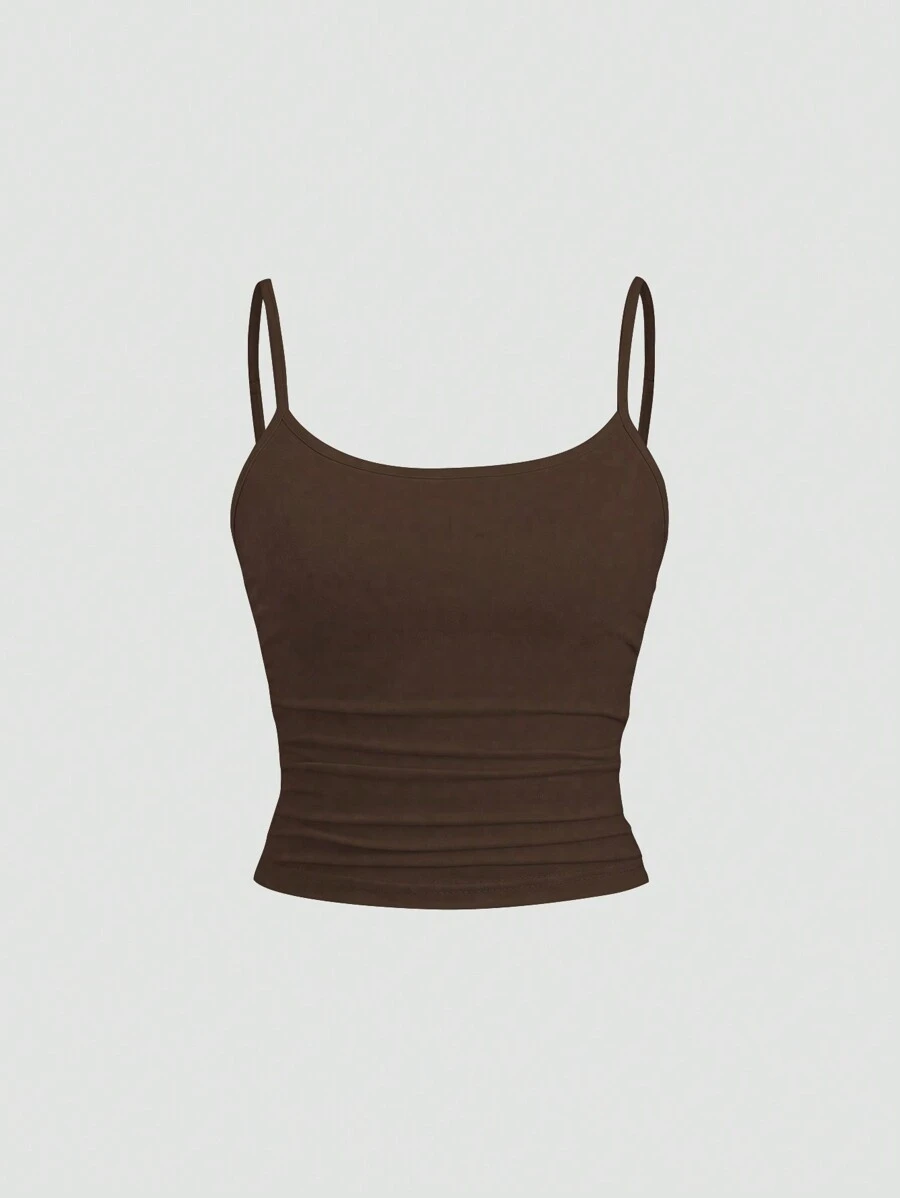 Sweetra 1 件女式吊带背心，修身版型，适合分层穿着或外套 Y2K - 卡其色 - 查看 1