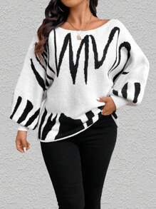 SHEIN Unity Áo len dệt kim dáng rộng, phối màu, hở vai, cỡ lớn, thích hợp cho mùa thu/đông. - Nhiều màu - Xem 6