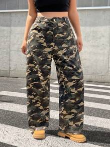 SHEIN EZwear Pantalones holgados y elásticos con estampado de camuflaje, para otoño/invierno, tallas grandes - Multicolor - Ver 1