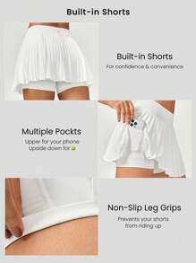 GLOWMODE FeatherFit™-Air Pleated Asymmetrical Pocket Anti-Slip Skirt With Built-In Shorts Light Support Low Impact Tennis Golf Quick Dry Moisture Wicking
