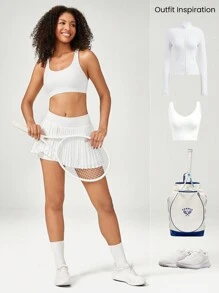 GLOWMODE FeatherFit™-Air Pleated Asymmetrical Pocket Anti-Slip Skirt With Built-In Shorts Light Support Low Impact Tennis Golf Quick Dry Moisture Wicking