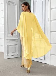 SHEIN Belle 女士亮片披肩优雅正式礼服晚礼服、半正式舞会礼服、生日、婚礼宾客、毕业返校节节日派对服装 - 金色 - 查看 2