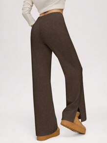 SHEIN BASICS 女士休闲纯色针织喇叭袖上衣 - 棕色 - 查看 2