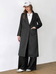 SHEIN Unity European And American Fashion Niche Black And White Striped Women's Regular Jacket - Black - View 6