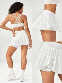 GLOWMODE FeatherFit™-Air Pleated Asymmetrical Pocket Anti-Slip Skirt With Built-In Shorts Light Support Low Impact Tennis Golf Quick Dry Moisture Wicking