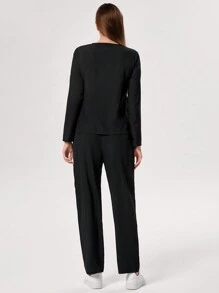 TaskEZ Scrubs Scrub Uniform Set, Contrast Color Patchwork Long Sleeve Top And Pants