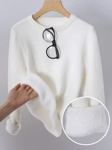 SHEIN Pulover cu mânecă lungă, alb, versatil, pentru adolescentă
