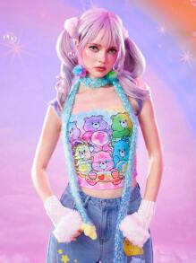 ROMWE X Care Bears 女士夏季可爱卡通熊印花扎染短款抹胸 - 彩色 - 查看 3