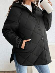 SHEIN Umstandsmode-jacke mit Knopfleiste, Langarm, lässig, mit Kapuze und Taschen, minimalistischer Stil