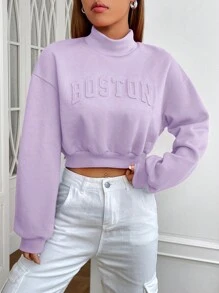Muchica Sudadera morada/lila de punto con cuello alto para mujeres - Lila Púrpura - Ver 3