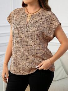 SHEIN Clasi Plus Size Elegant Fashion Women's Printed Shirt, Suitable For Work And Teacher Attire, For Summer - Brown - View 3