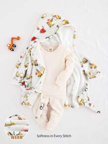 Cozy Pixies Bata con capucha de forro polar de doble cara con estampado de coches de dibujos animados para bebé niño