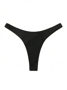 Swim Basics Summer Beach Plain High Cut Bikini Panty - Black - View 2